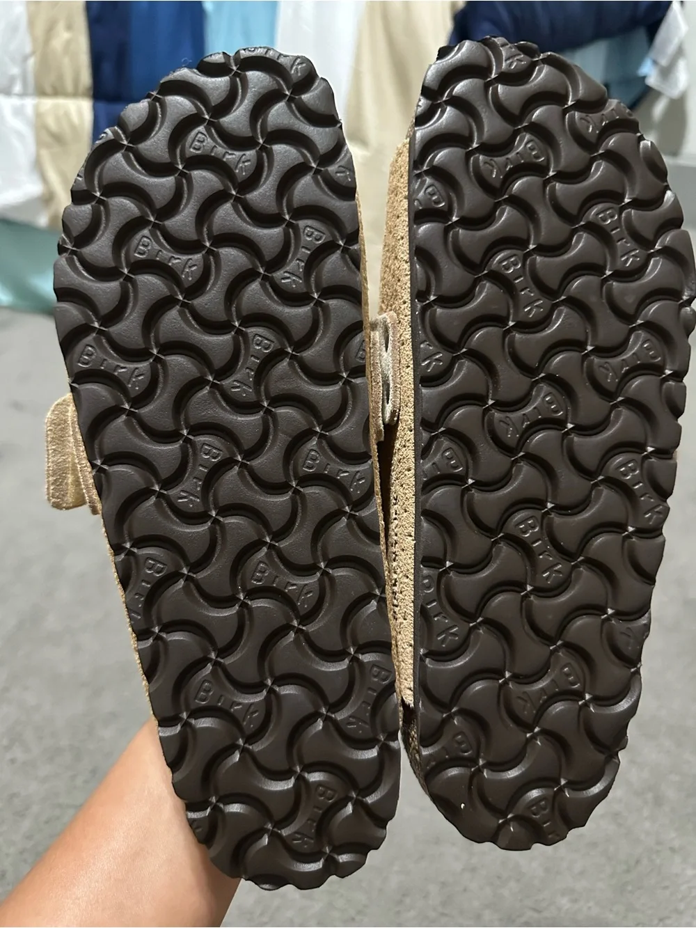 Birkenstock Suede Slide Sandals in Tan and Light Brown